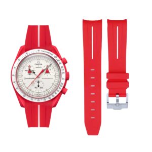 Rubber Strap - For Mission to Mars | Omega X Swatch | MoonSwatch - Red w/White Line