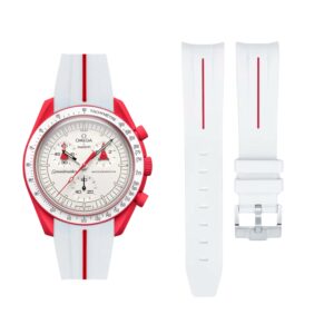 Rubber Strap - For Mission to Mars | Omega X Swatch | MoonSwatch - White w/Red Line