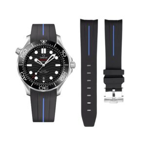 Rubber Strap - For Omega Seamaster 300 - Black/Blue | LuxLine®