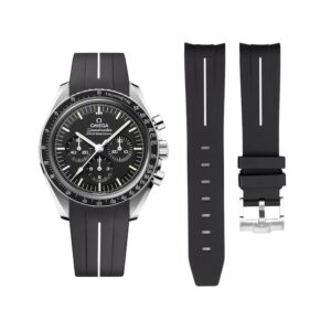 Rubber Strap - For Omega Speedmaster - Black w/White Line | LuxLine®
