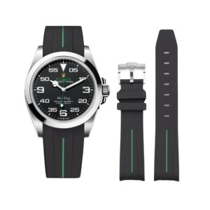 Rubber Strap - For Rolex Air-King 126900/116900 - Black/Green | LuxLine®