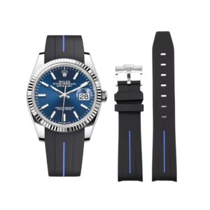 Rubber Strap - For Rolex Datejust 36 - Black w/Blue Line | LuxLine®