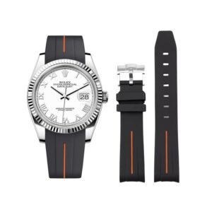 Rubber Strap - For Rolex Datejust 36 - Black w/Orange Line | LuxLine®
