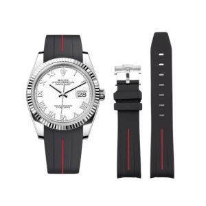 Rubber Strap - For Rolex Datejust 36 - Black w/Red Line | LuxLine®