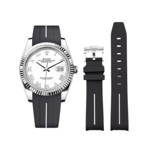 Rubber Strap - For Rolex Datejust 36 - Black w/White Line | LuxLine®