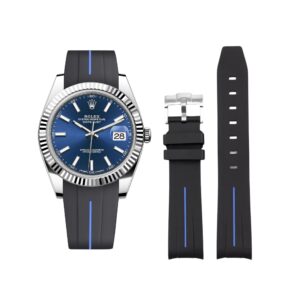Rubber Strap - For Rolex Datejust 41mm - Black w/Blue Line | LuxLine®