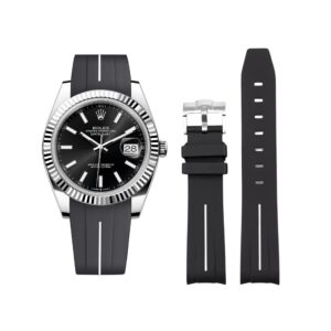 Rubber Strap - For Rolex Datejust 41mm - Black w/White Line | LuxLine®
