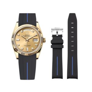 Rubber Strap - For Rolex Day-Date 36mm - Black w/Blue Line | LuxLine®