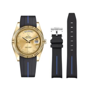 Rubber Strap - For Rolex Day-Date II 41mm - Black w/Blue Line | LuxLine®