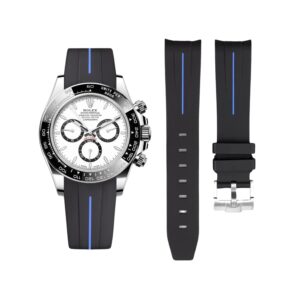 Rubber Strap - For Rolex Daytona - Black w/Blue Line | LuxLine®