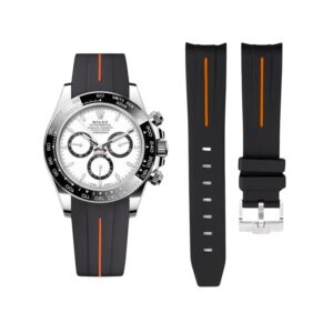 Rubber Strap - For Rolex Daytona - Black w/Orange Line | LuxLine®
