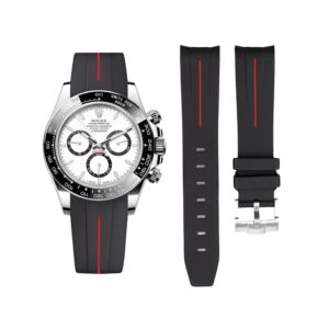 Rubber Strap - For Rolex Daytona - Black w/Red Line | LuxLine®