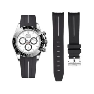 Rubber Strap - For Rolex Daytona - Black w/White Line | LuxLine®