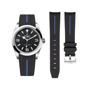 Rubber Strap - For Rolex Explorer I - Black w/Blue Line | LuxLine®