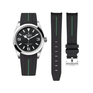 Rubber Strap - For Rolex Explorer I - Black w/Green Line | LuxLine®