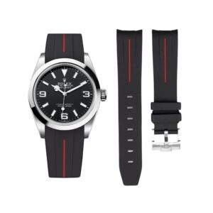 Rubber Strap - For Rolex Explorer I - Black w/Red Line | LuxLine®