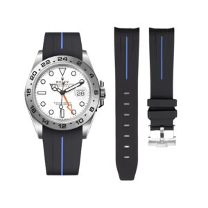 Rubber Strap - For Rolex Explorer II - Black w/Blue Line | LuxLine®