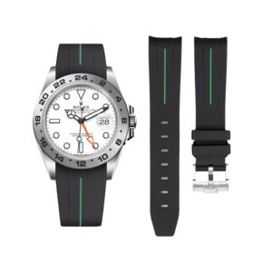 Rubber Strap - For Rolex Explorer II - Black w/Green Line | LuxLine®
