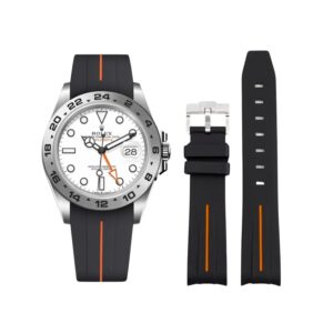 Rubber Strap - For Rolex Explorer II - Black w/Orange Line | LuxLine®