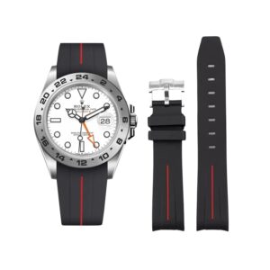 Rubber Strap - For Rolex Explorer II - Black w/Red Line | LuxLine®