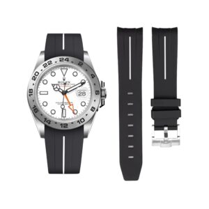 Rubber Strap - For Rolex Explorer II - Black w/White Line | LuxLine®