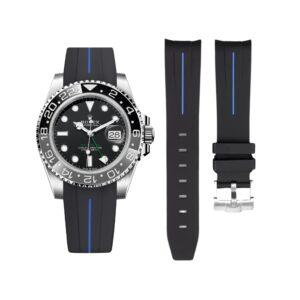 Rubber Strap - For Rolex GMT-Master II - Black w/Blue Line | LuxLine®
