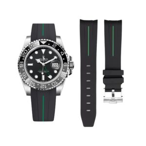 Rubber Strap - For Rolex GMT-Master II - Black w/Green Line | LuxLine®