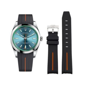 Rubber Strap - For Rolex Milgauss - Black w/Orange Line | LuxLine®