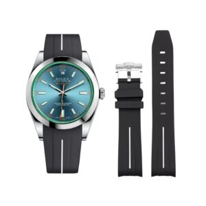 Rubber Strap - For Rolex Milgauss - Black w/White Line | LuxLine®