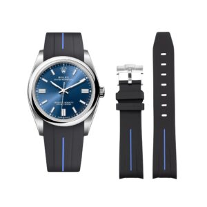 Rubber Strap - For Rolex Oyster Perpetual 36mm - Black w/Blue Line | LuxLine®
