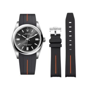 Rubber Strap - For Rolex Oyster Perpetual 36mm - Black w/Orange Line | LuxLine®