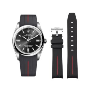 Rubber Strap - For Rolex Oyster Perpetual 36mm - Black w/Red Line | LuxLine®