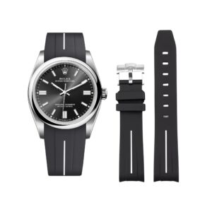 Rubber Strap - For Rolex Oyster Perpetual 36mm - Black w/White Line | LuxLine®