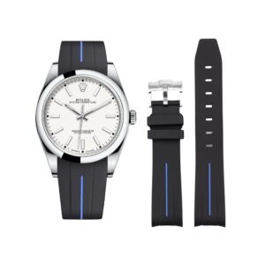 Rubber Strap - For Rolex Oyster Perpetual 39mm - Black w/Blue Line | LuxLine®