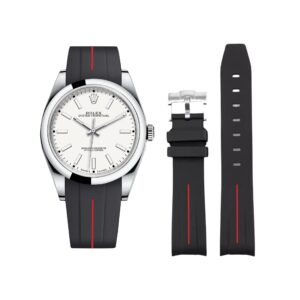 Rubber Strap - For Rolex Oyster Perpetual 39mm - Black w/Red Line | LuxLine®