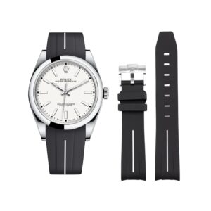 Rubber Strap - For Rolex Oyster Perpetual 39mm - Black w/White Line | LuxLine®