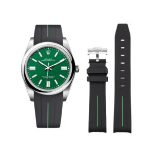 Rubber Strap - For Rolex Oyster Perpetual 41mm -Black w/Green Line | LuxLine®
