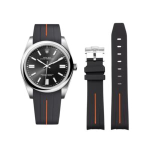 Rubber Strap - For Rolex Oyster Perpetual 41mm -Black w/Orange Line | LuxLine®