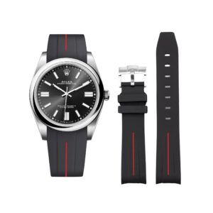 Rubber Strap - For Rolex Oyster Perpetual 41mm - Black w/Red Line | LuxLine®