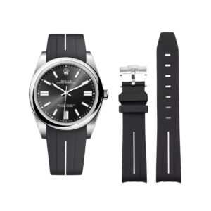 Rubber Strap - For Rolex Oyster Perpetual 41mm - Black w/White Line | LuxLine®