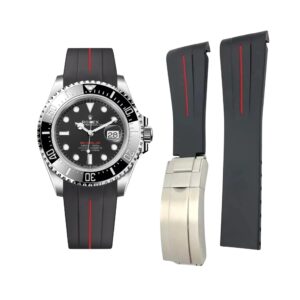 Rubber Strap - For Rolex Sea-Dweller - Black w/Red Line | LuxLine®