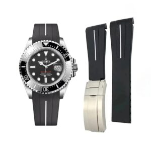 Rubber Strap - For Rolex Sea-Dweller - Black w/White Line | LuxLine®