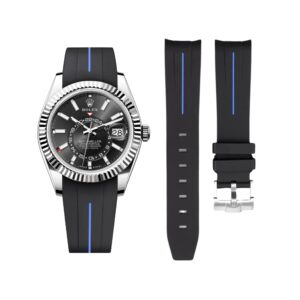 Rubber Strap - For Rolex Sky-Dweller - Black w/Blue Line | LuxLine®