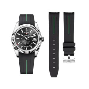 Rubber Strap - For Rolex Sky-Dweller - Black w/Green Line | LuxLine®