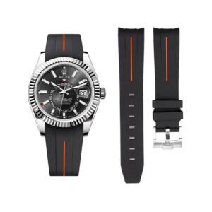 Rubber Strap - For Rolex Sky-Dweller - Black w/Orange Line | LuxLine®