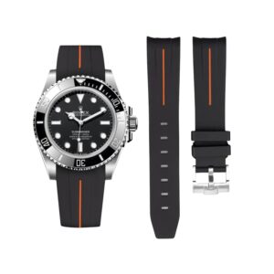 Rubber Strap - For Rolex Submariner - Black w/Orange Line | LuxLine®