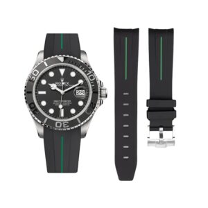 Rubber Strap - For Rolex Yacht-Master 40mm/42mm - Black w/Green Line | LuxLine®
