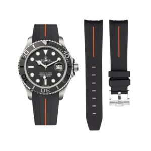 Rubber Strap - For Rolex Yacht-Master 40mm/42mm - Black w/Orange Line | LuxLine®