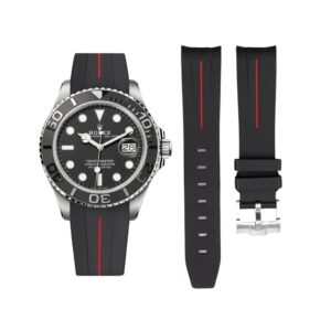 Rubber Strap - For Rolex Yacht-Master 40mm/42mm - Black w/Red Line | LuxLine®