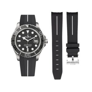 Rubber Strap - For Rolex Yacht-Master 40mm/42mm - Black w/White Line | LuxLine®